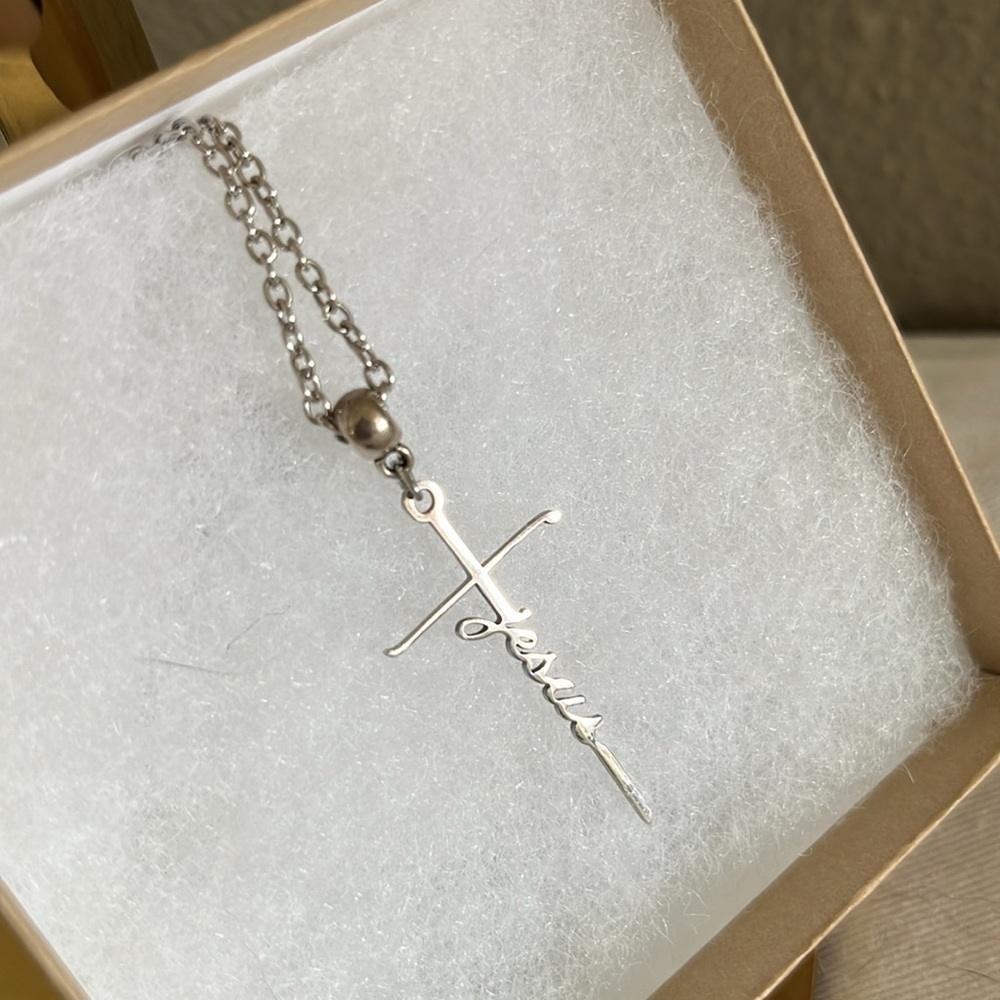 God Jesus Lord Cross Stainless Steel Necklace - Picture 3 of 10